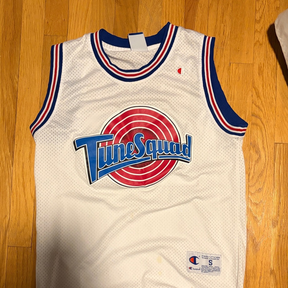 Champion White Tune Squad Jersey with Blue and Red Accents